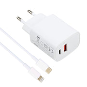 T087 20W USB-C / Type-C + USB Ports Charger with 100W Type-C to 8 Pin Fast Charging Cable 1m, EU Plug