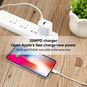 T087 20W USB-C / Type-C + USB Ports Charger with 100W Type-C to 8 Pin Fast Charging Cable 2m, EU Plug