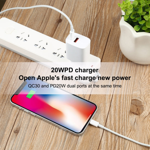 T087 20W USB-C / Type-C + USB Ports Charger with 100W Type-C to 8 Pin Fast Charging Cable 2m, EU Plug