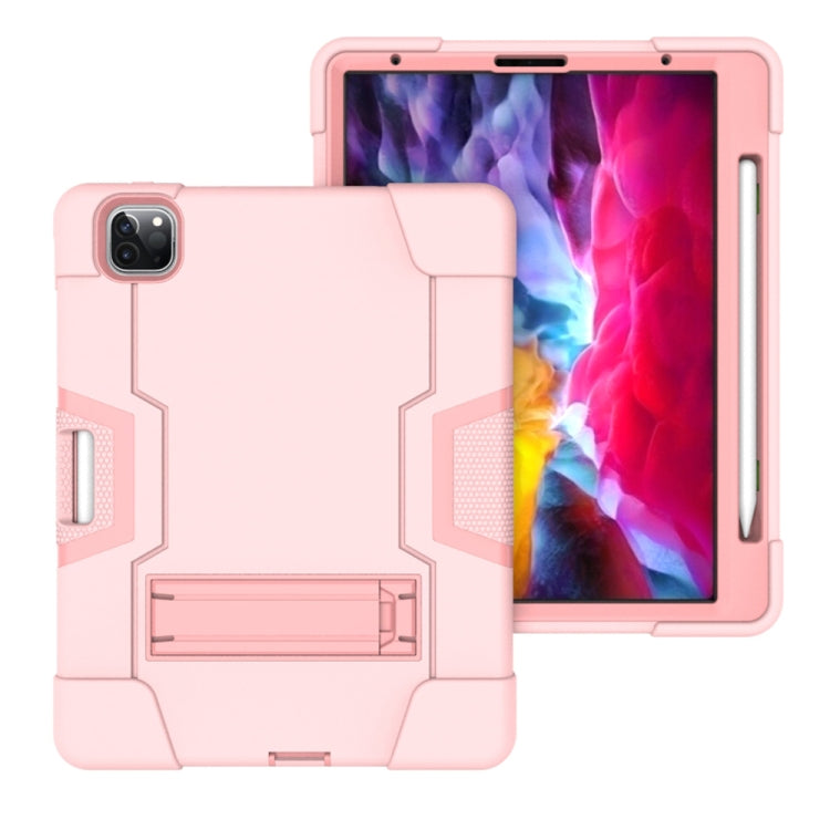 Contrast Color Robot Shockproof Silicone + PC Protective Case with Holder & Pen Slot For iPad Pro 12.9 (2018) / (2020)(Rose Gold) - iPad Pro 12.9 (2018) Cases by PMC TechLife | Online Shopping South Africa | PMC TechLife