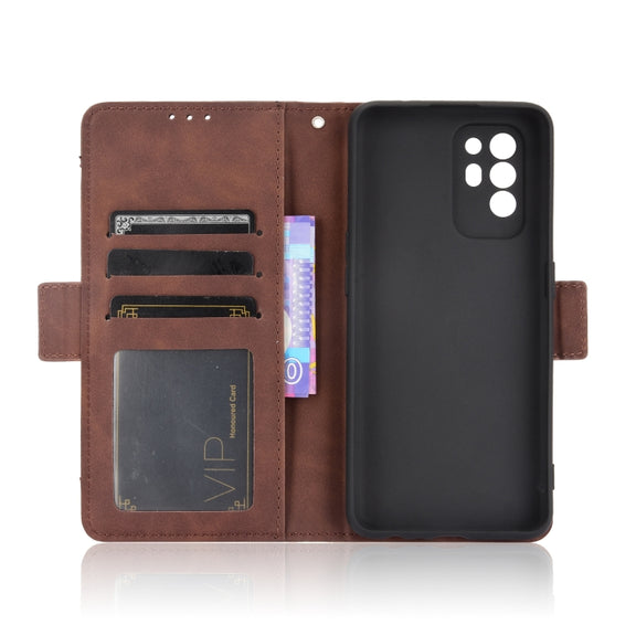 For OPPO A94 5G / Reno5Z 5G / F19 Pro+ 5G Skin Feel Calf Pattern Horizontal Flip Leather Case with Holder & Card Slots & Photo Frame(Brown)