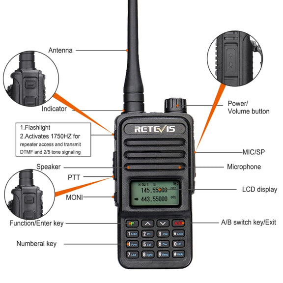 RETEVIS RT85 EU Frequency 136.000-174.000MHz+400.000-470.000MHz 200CHS Dual Band Digital Two Way Radio Handheld Walkie Talkie(Black)
