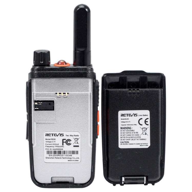 1 Pair RETEVIS RB35 2W US Frequency 462.5500-462.7250MHz 16CHS FRS License-free Two Way Radio Handheld Walkie Talkie(Black)