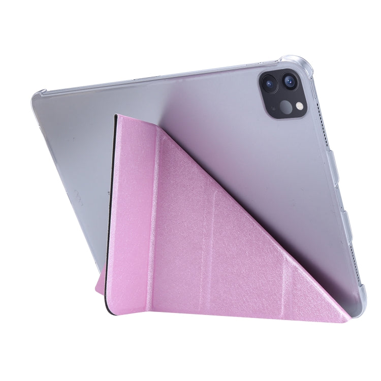 For iPad Air 13 2025 / 2024 / iPad Pro 12.9 2022 / 2021 Silk Texture Horizontal Deformation Flip Leather Tablet Case with Holder(Pink)