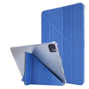 For iPad Air 13 2025 / 2024 / iPad Pro 12.9 2022 / 2021 Silk Texture Horizontal Deformation Flip Leather Tablet Case with Holder(Blue)