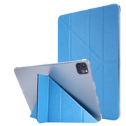 For iPad Air 13 2024 / iPad Pro 12.9 2022 / 2021 Silk Texture Horizontal Deformation Flip Leather Tablet Case with Holder(Light Blue)