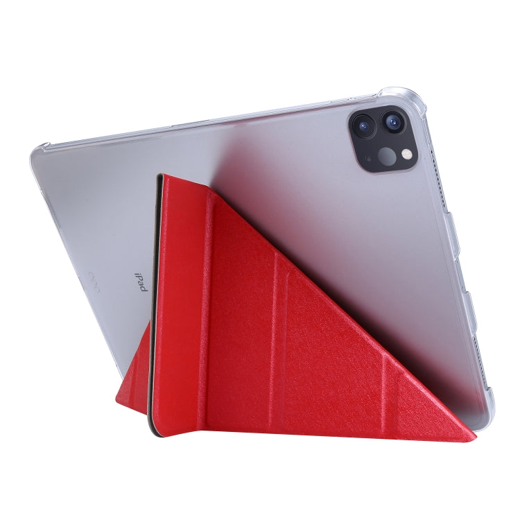 For iPad Air 13 2025 / 2024 / iPad Pro 12.9 2022 / 2021 Silk Texture Horizontal Deformation Flip Leather Tablet Case with Holder(Rose Red)
