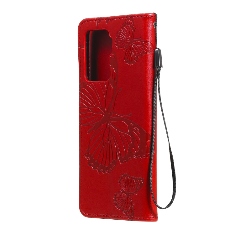 For OPPO A94 5G / F19 Pro / Reno 5F Pressed Printing Butterfly Pattern Horizontal Flip PU Leather Case with Holder & Card Slots & Wallet & Lanyard(Red)