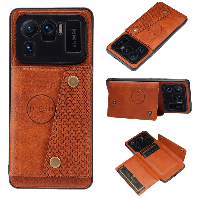 For Xiaomi Mi 11 Ultra Double Buckle PU + TPU Shockproof Magnetic Protective Case with Card Slot & Holder(Light Brown) - Xiaomi Cases by PMC TechLife | Online Shopping South Africa | PMC TechLife
