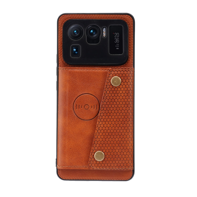 For Xiaomi Mi 11 Ultra Double Buckle PU + TPU Shockproof Magnetic Protective Case with Card Slot & Holder(Light Brown) - Xiaomi Cases by PMC TechLife | Online Shopping South Africa | PMC TechLife