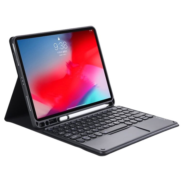 YT11B-A 2021 Detachable Candy Color Skin Texture Round Keycap Bluetooth Keyboard Leather Tablet Case with Touch Control & Pen Slot & Stand For iPad Pro 11 2021 / Air4 / Air5 / Pro 11(Black)
