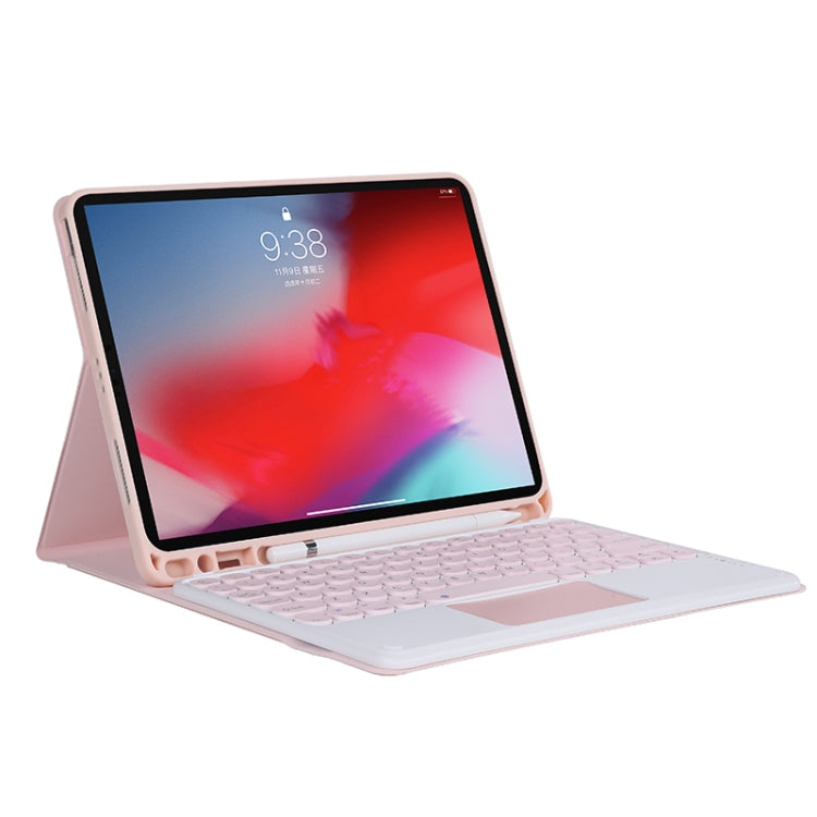 YT11B-A 2021 Detachable Candy Color Skin Texture Round Keycap Bluetooth Keyboard Leather Tablet Case with Touch Control & Pen Slot & Stand For iPad Pro 11 (2021)(Pink)