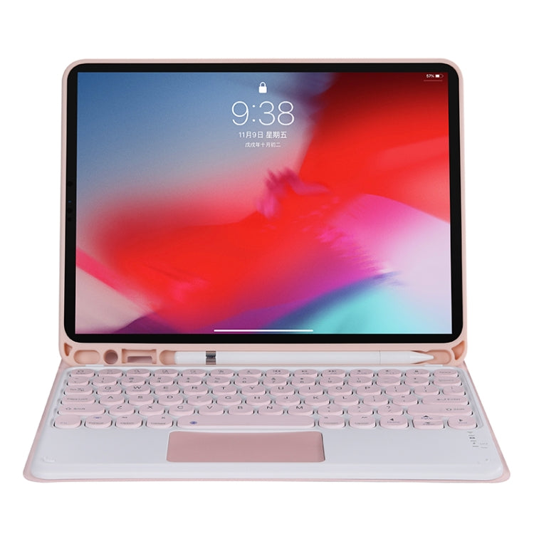 YT11B-A 2021 Detachable Candy Color Skin Texture Round Keycap Bluetooth Keyboard Leather Tablet Case with Touch Control & Pen Slot & Stand For iPad Pro 11 (2021)(Pink)