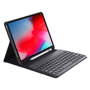 Y-C11B 2021 Detachable Candy Color Skin Texture Round Keycap Bluetooth Keyboard Leather Tablet Case with Pen Slot & Stand For iPad Pro 11 (2021)(Black)