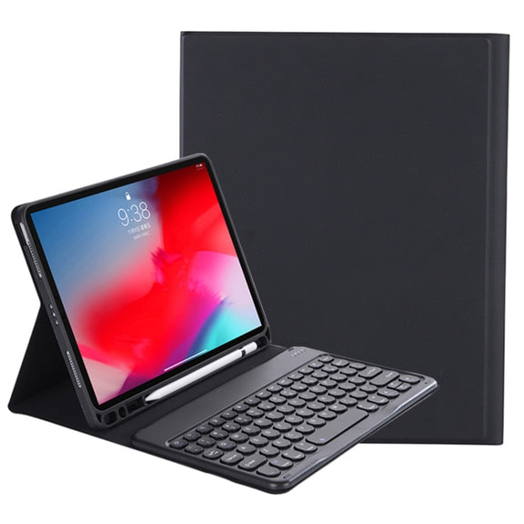 Y-C11B 2021 Detachable Candy Color Skin Texture Round Keycap Bluetooth Keyboard Leather Tablet Case with Pen Slot & Stand For iPad Pro 11 (2021)(Black)