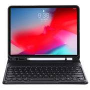Y-C11B 2021 Detachable Candy Color Skin Texture Round Keycap Bluetooth Keyboard Leather Tablet Case with Pen Slot & Stand For iPad Pro 11 (2021)(Black)