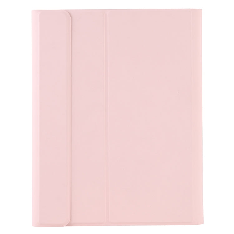 Y-C11B 2021 Detachable Candy Color Skin Texture Round Keycap Bluetooth Keyboard Leather Tablet Case with Pen Slot & Stand For iPad Pro 11 2021 / Air4 / Air5 / Pro 11(Pink)