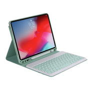 Y-C11B 2021 Detachable Candy Color Skin Texture Round Keycap Bluetooth Keyboard Leather Tablet Case with Pen Slot & Stand For iPad Pro 11 (2021)(Light Green)