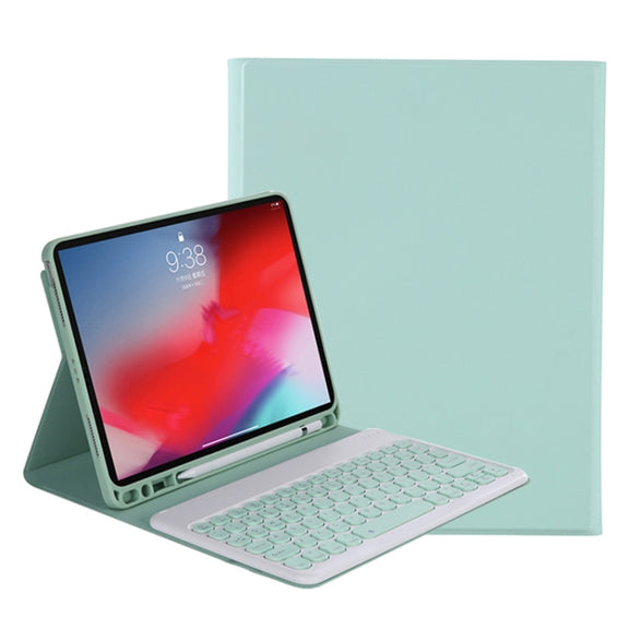 Y-C11B 2021 Detachable Candy Color Skin Texture Round Keycap Bluetooth Keyboard Leather Tablet Case with Pen Slot & Stand For iPad Pro 11 (2021)(Light Green)