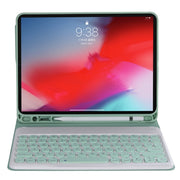 Y-C11B 2021 Detachable Candy Color Skin Texture Round Keycap Bluetooth Keyboard Leather Tablet Case with Pen Slot & Stand For iPad Pro 11 (2021)(Light Green)