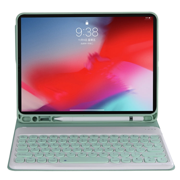 Y-C11B 2021 Detachable Candy Color Skin Texture Round Keycap Bluetooth Keyboard Leather Tablet Case with Pen Slot & Stand For iPad Pro 11 (2021)(Light Green)