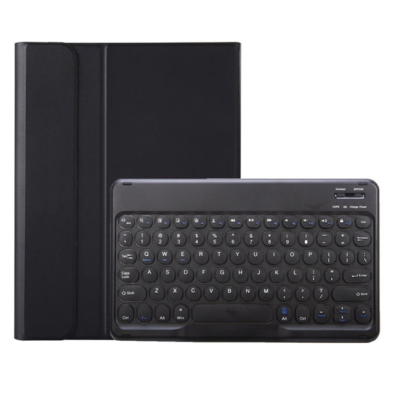 YA11B 2021 Detachable Lambskin Texture Round Keycap Bluetooth Keyboard Leather Tablet Case with Pen Slot & Stand For iPad Pro 11 (2021)(Black)