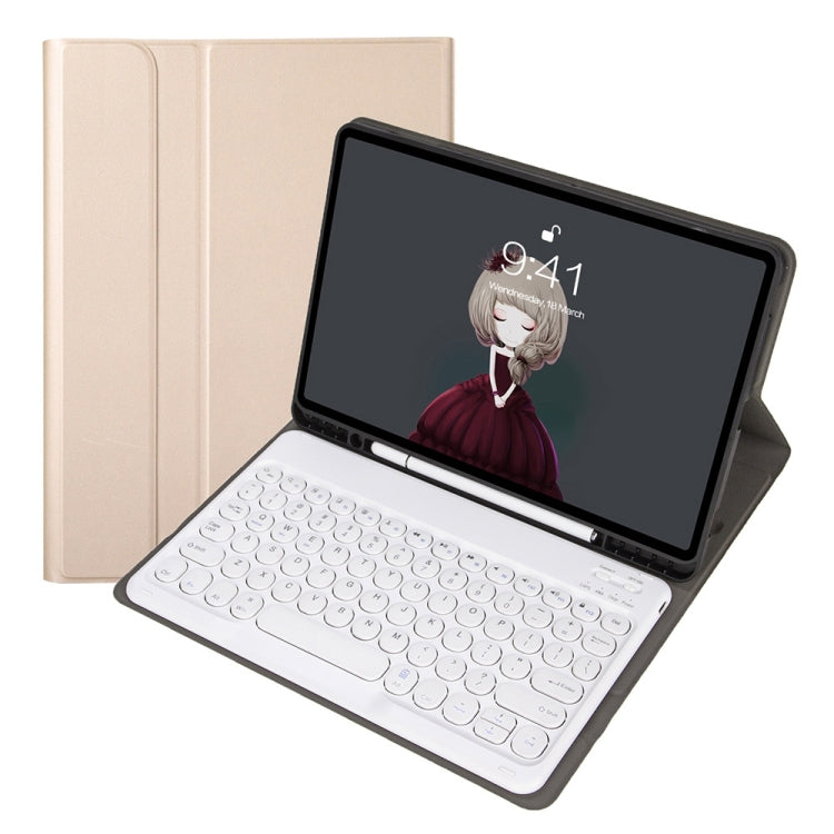 YA11B 2021 Detachable Lambskin Texture Round Keycap Bluetooth Keyboard Leather Tablet Case with Pen Slot & Stand For iPad Pro 11 (2021)(Gold) - For iPad Pro by PMC TechLife | Online Shopping South Africa | PMC TechLife