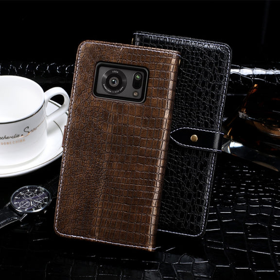 For Sharp Aquos R6 idewei Crocodile Texture Horizontal Flip Leather Case with Holder & Card Slots & Wallet(Dark Blue)