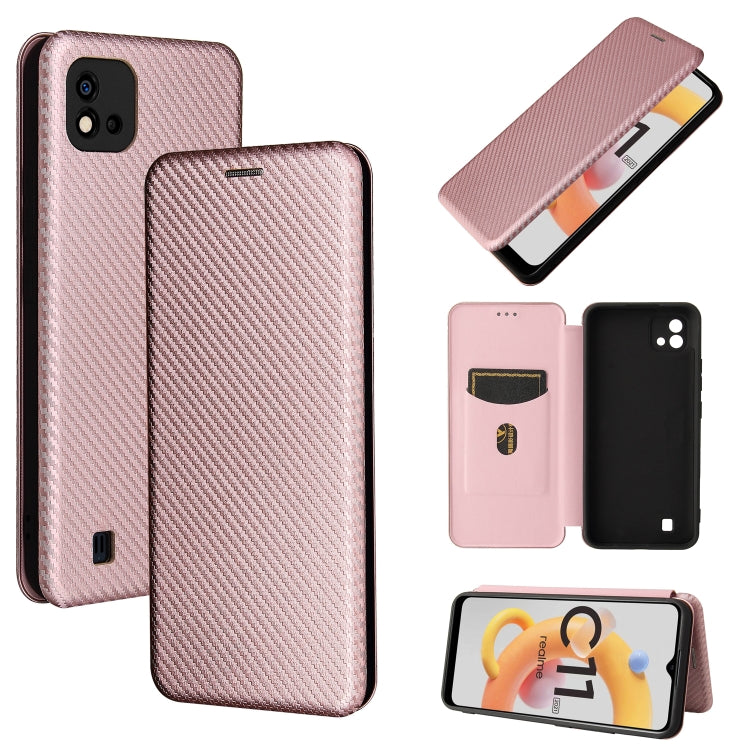 For OPPO Realme C11 2021 Carbon Fiber Texture Horizontal Flip TPU + PC + PU Leather Case with Card Slot(Pink) - Realme Cases by PMC TechLife | Online Shopping South Africa | PMC TechLife | Buy Now Pay Later Mobicred