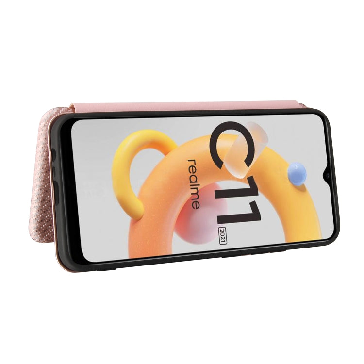 For OPPO Realme C11 2021 Carbon Fiber Texture Horizontal Flip TPU + PC + PU Leather Case with Card Slot(Pink) - Realme Cases by PMC TechLife | Online Shopping South Africa | PMC TechLife | Buy Now Pay Later Mobicred