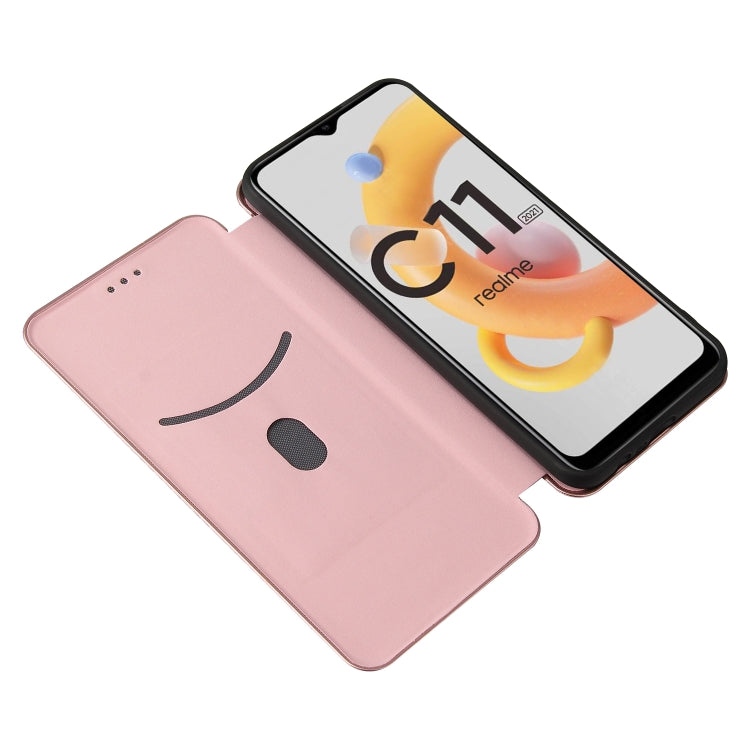 For OPPO Realme C11 2021 Carbon Fiber Texture Horizontal Flip TPU + PC + PU Leather Case with Card Slot(Pink) - Realme Cases by PMC TechLife | Online Shopping South Africa | PMC TechLife | Buy Now Pay Later Mobicred