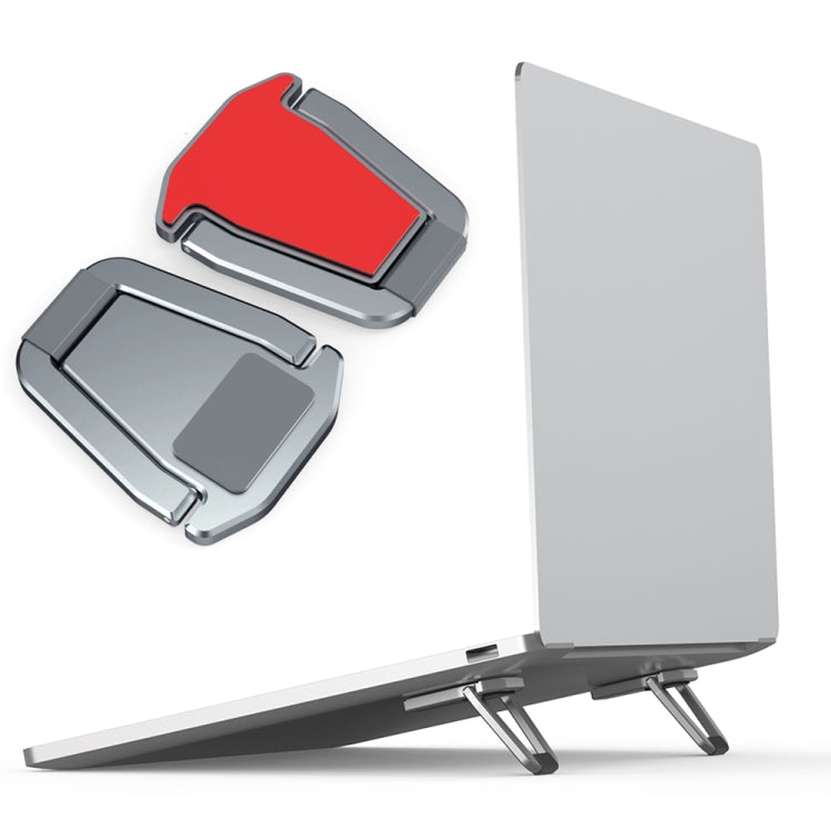 2 PCS R-JUST HZ07 Universal Stickable Shield Shape Aluminum Alloy Laptop Foldable Stand(Gray) - free shipping - PMC Jewellery - Order now!