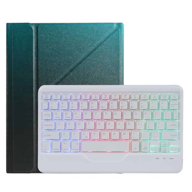 B09S Splittable Backlight Bluetooth Keyboard Leather Tablet Case with Triangle Holder & Pen Slot For iPad 10.2 2020 & 2019 / Pro 10.5 inch / Air 3 10.5 inch(Gradient Dark Green)