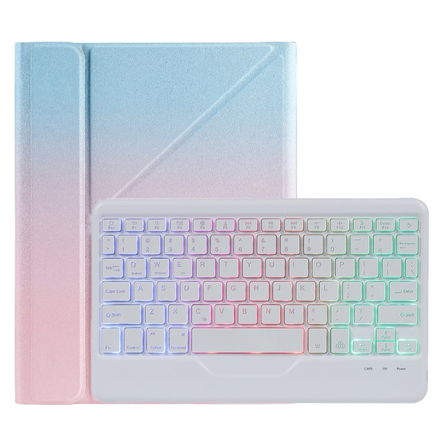 B011S Splittable Backlight Bluetooth Keyboard Leather Tablet Case with Triangle Holder & Pen Slot For iPad Pro 11 inch 2021 & 2020 & 2018 / Air 4 10.9 inch(Gradient Blue Pink)