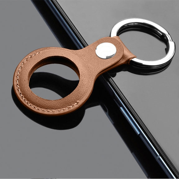 Mutural PU Leather Protective Case with Key Ring for AirTag(Brown)