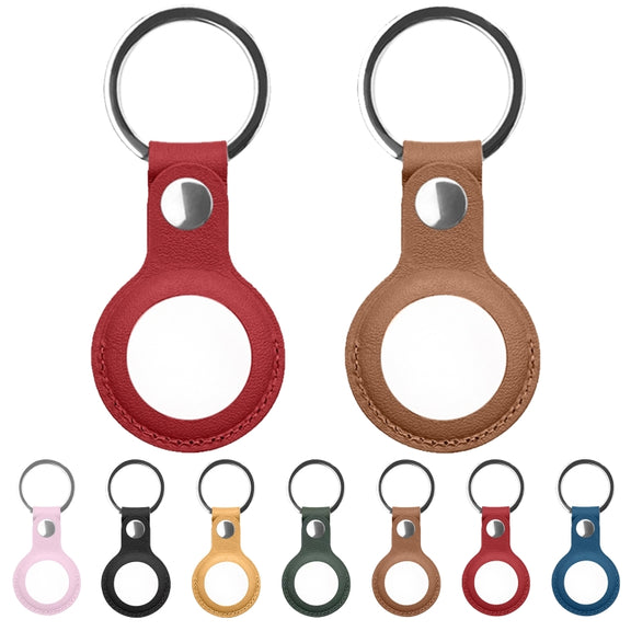 Mutural PU Leather Protective Case with Key Ring for AirTag(Brown)