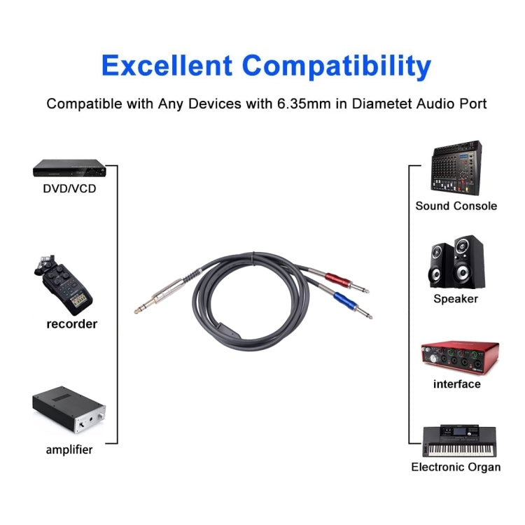 BLS0201-30 Stereo 6.35mm Male to Dual Mono 6.35mm Audio Cable, Length:3m