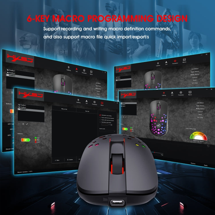 HXSJ T100 10000 DPI RGB Macro Definition Wired Wireless Dual-mode Mouse(Black) - free shipping - PMC Jewellery - Order now!