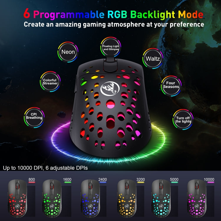 HXSJ T100 10000 DPI RGB Macro Definition Wired Wireless Dual-mode Mouse(Black) - free shipping - PMC Jewellery - Order now!