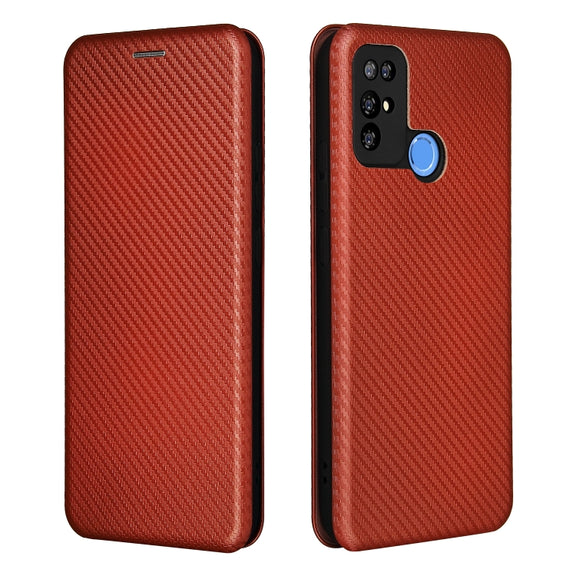 For Doogee X96 Pro Carbon Fiber Texture Horizontal Flip TPU + PC + PU Leather Case with Card Slot(Brown)