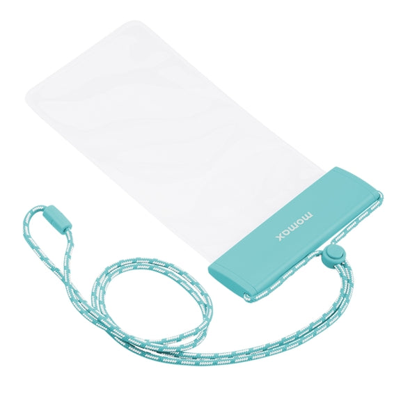 MOMAX SR25 IPX8 Outdoor Transparent PC+TPU Water-resistant Bag with Lanyard For Mobile Phones Below 7 inche(Blue)