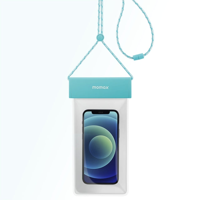 MOMAX SR25 IPX8 Outdoor Transparent PC+TPU Water-resistant Bag with Lanyard For Mobile Phones Below 7 inche(Blue)