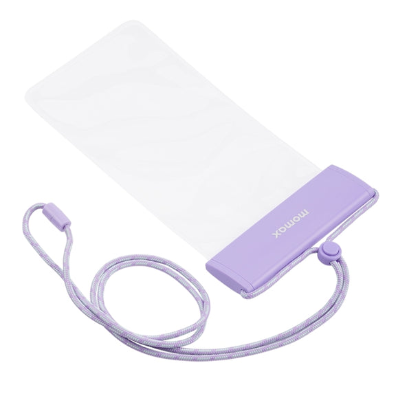MOMAX SR25 IPX8 Outdoor Transparent PC+TPU Water-resistant Bag with Lanyard For Mobile Phones Below 7 inche(Purple)
