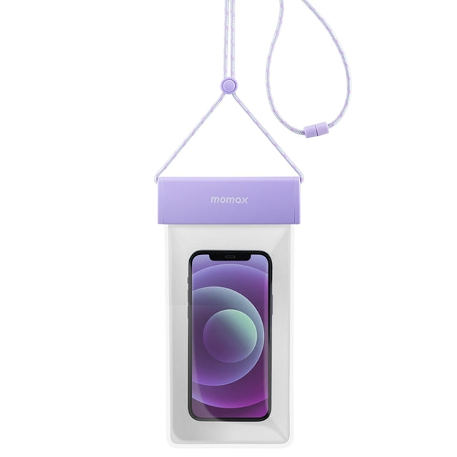 MOMAX SR25 IPX8 Outdoor Transparent PC+TPU Water-resistant Bag with Lanyard For Mobile Phones Below 7 inche(Purple)