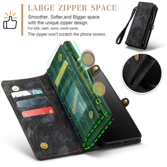 For Samsung Galaxy A12 CaseMe Detachable Multifunctional Horizontal Flip Leather Case, with Card Slot & Holder & Zipper Wallet & Photo Frame(Black)