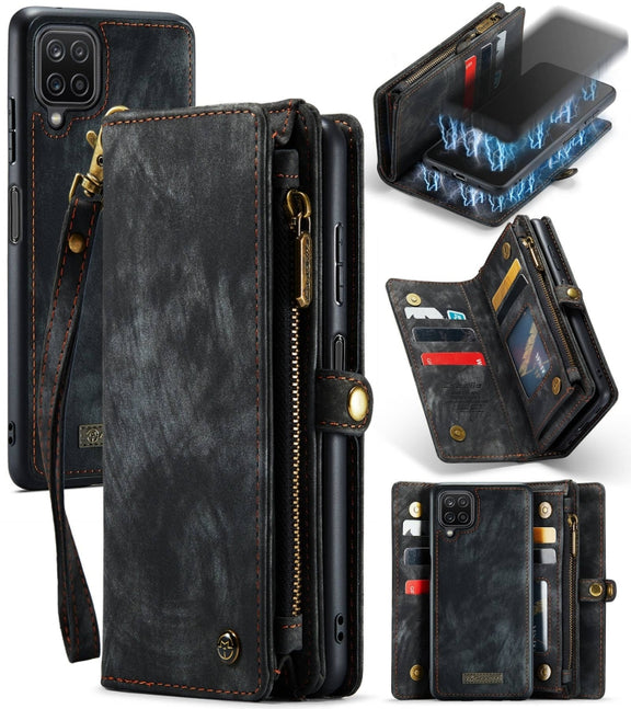 For Samsung Galaxy A12 CaseMe Detachable Multifunctional Horizontal Flip Leather Case, with Card Slot & Holder & Zipper Wallet & Photo Frame(Black)