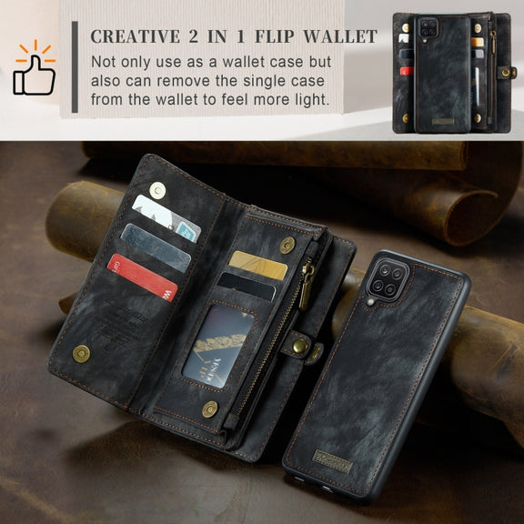 For Samsung Galaxy A12 CaseMe Detachable Multifunctional Horizontal Flip Leather Case, with Card Slot & Holder & Zipper Wallet & Photo Frame(Black)