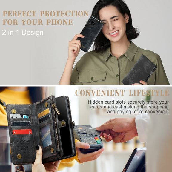 For Samsung Galaxy A12 CaseMe Detachable Multifunctional Horizontal Flip Leather Case, with Card Slot & Holder & Zipper Wallet & Photo Frame(Black)
