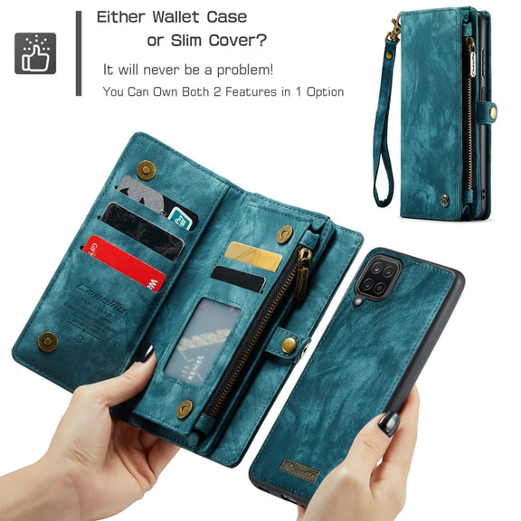 For Samsung Galaxy A12 CaseMe Detachable Multifunctional Horizontal Flip Leather Case, with Card Slot & Holder & Zipper Wallet & Photo Frame(Green)