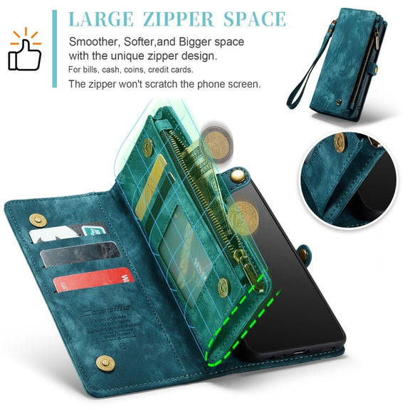 For Samsung Galaxy A12 CaseMe Detachable Multifunctional Horizontal Flip Leather Case, with Card Slot & Holder & Zipper Wallet & Photo Frame(Green)
